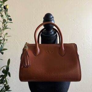 Valentino Garavani Brown Leather Satchel with Tassel